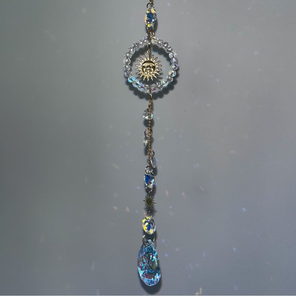 Handmade Golden Crystal Sun Catcher Decor